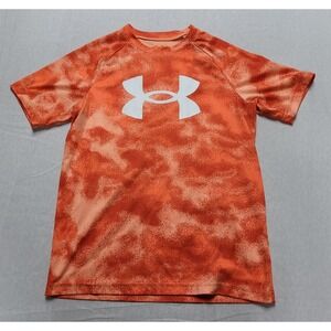 Boy's Under Armour Tech Big Logo Print Short-Sleeve T-Shirt Orange Loose Sz YLG